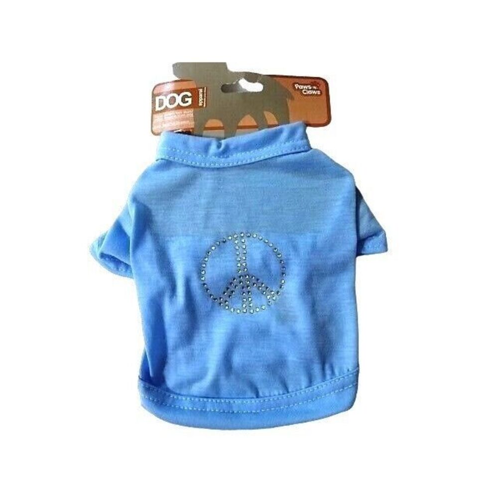 Paws N Claws Peace Sign Dog Shirt Blue Silver Stud Size X-Small 2 to 6 lbs Gift